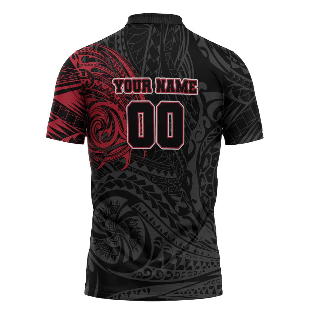 Personalized Essendon Bombers Polynesian Zipper Polo Shirt Tribal Chest and Sleeve Tattoo Heritage Warrior
