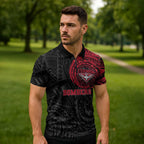 Personalized Essendon Bombers Polynesian Zipper Polo Shirt Tribal Chest and Sleeve Tattoo Heritage Warrior