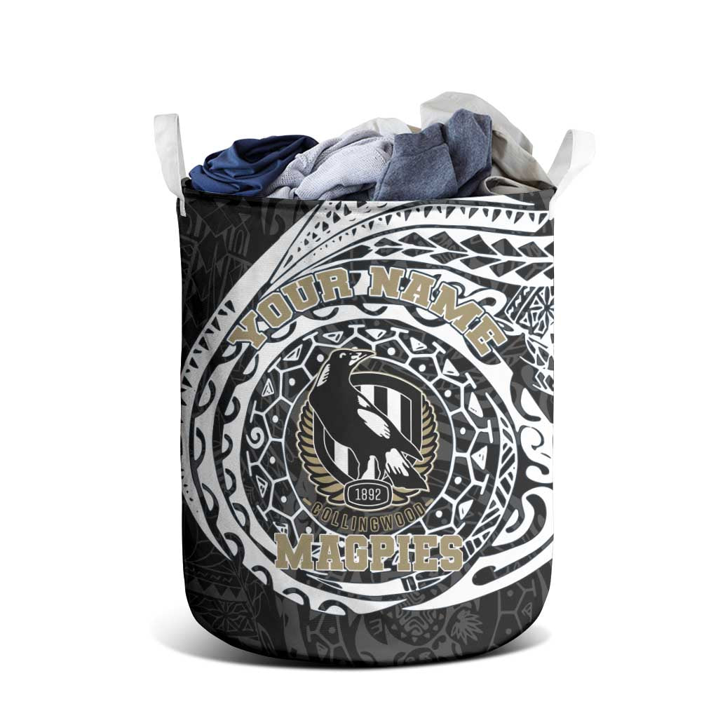Personalized Collingwood Magpies Polynesian Laundry Basket Tribal Chest and Sleeve Tattoo Heritage Warrior