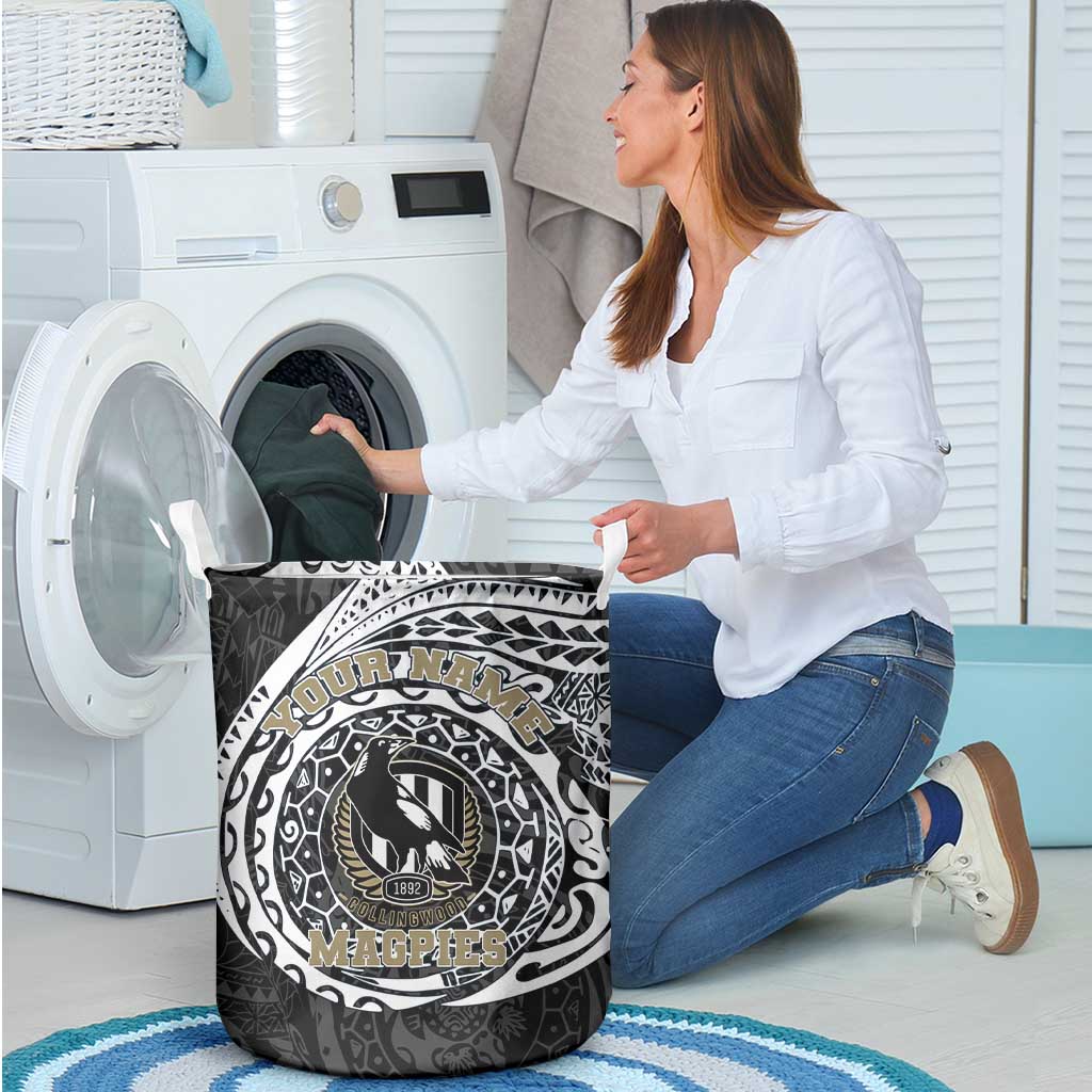 Personalized Collingwood Magpies Polynesian Laundry Basket Tribal Chest and Sleeve Tattoo Heritage Warrior