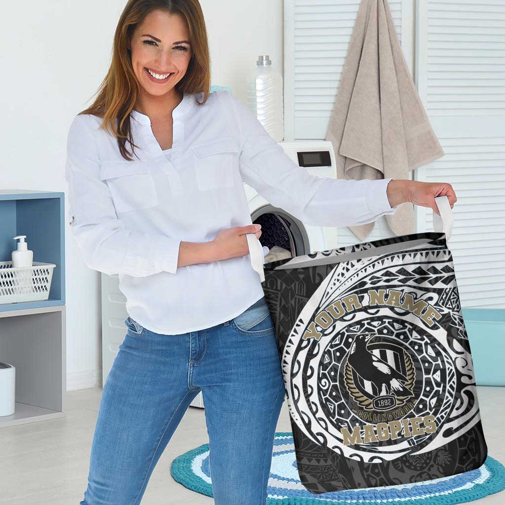 Personalized Collingwood Magpies Polynesian Laundry Basket Tribal Chest and Sleeve Tattoo Heritage Warrior