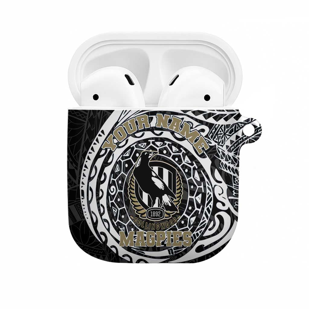 Personalized Collingwood Magpies Polynesian AirPods Case Tribal Chest and Sleeve Tattoo Heritage Warrior
