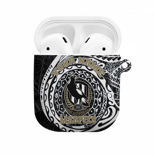 Personalized Collingwood Magpies Polynesian AirPods Case Tribal Chest and Sleeve Tattoo Heritage Warrior