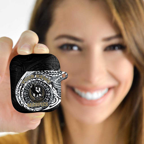 Personalized Collingwood Magpies Polynesian AirPods Case Tribal Chest and Sleeve Tattoo Heritage Warrior