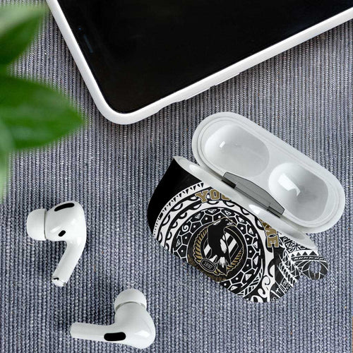 Personalized Collingwood Magpies Polynesian AirPods Case Tribal Chest and Sleeve Tattoo Heritage Warrior