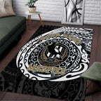 Personalized Collingwood Magpies Polynesian Area Rug Tribal Chest and Sleeve Tattoo Heritage Warrior