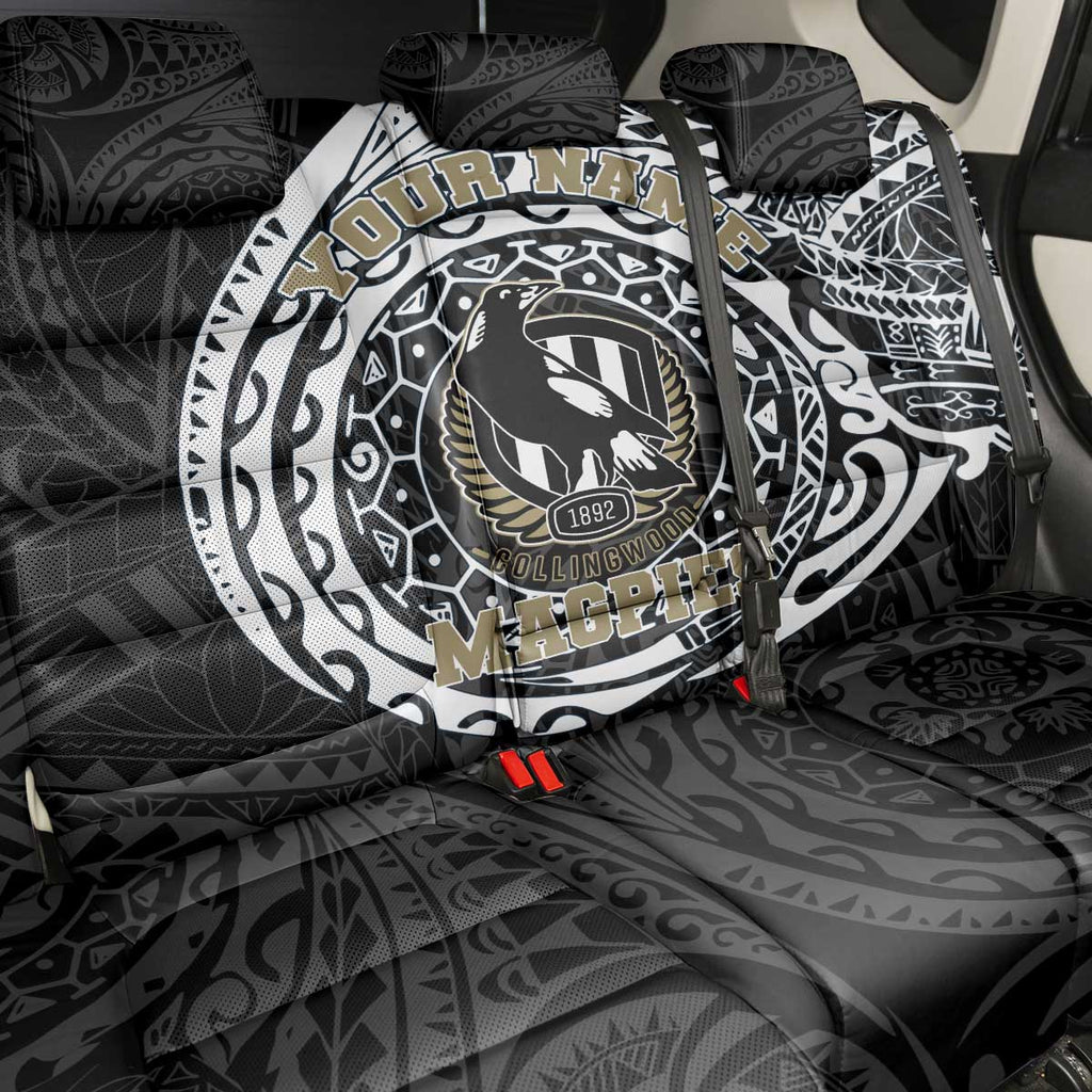 Personalized Collingwood Magpies Polynesian Back Car Seat Cover Tribal Chest and Sleeve Tattoo Heritage Warrior