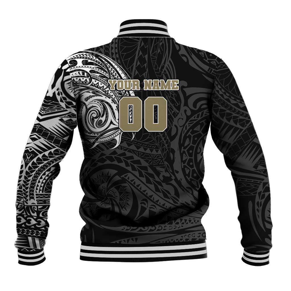 Personalized Collingwood Magpies Polynesian Baseball Jacket Tribal Chest and Sleeve Tattoo Heritage Warrior