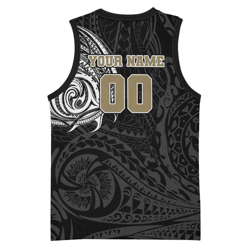 Personalized Collingwood Magpies Polynesian Basketball Jersey Tribal Chest and Sleeve Tattoo Heritage Warrior