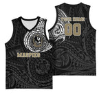 Personalized Collingwood Magpies Polynesian Basketball Jersey Tribal Chest and Sleeve Tattoo Heritage Warrior