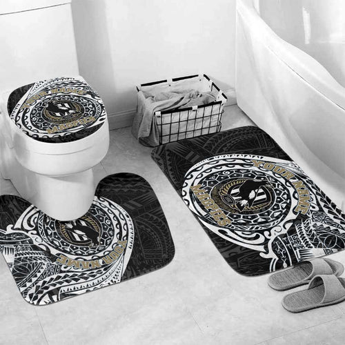 Personalized Collingwood Magpies Polynesian Bathroom Set Tribal Chest and Sleeve Tattoo Heritage Warrior