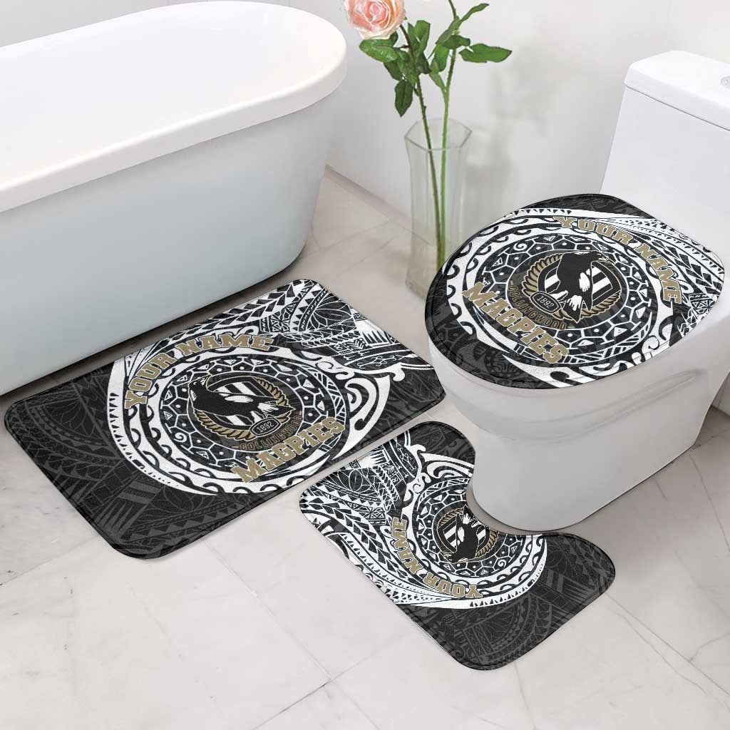 Personalized Collingwood Magpies Polynesian Bathroom Set Tribal Chest and Sleeve Tattoo Heritage Warrior