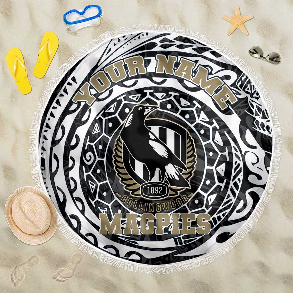 Personalized Collingwood Magpies Polynesian Beach Blanket Tribal Chest and Sleeve Tattoo Heritage Warrior
