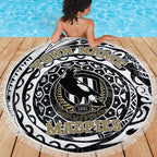Personalized Collingwood Magpies Polynesian Beach Blanket Tribal Chest and Sleeve Tattoo Heritage Warrior