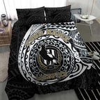 Personalized Collingwood Magpies Polynesian Bedding Set Tribal Chest and Sleeve Tattoo Heritage Warrior