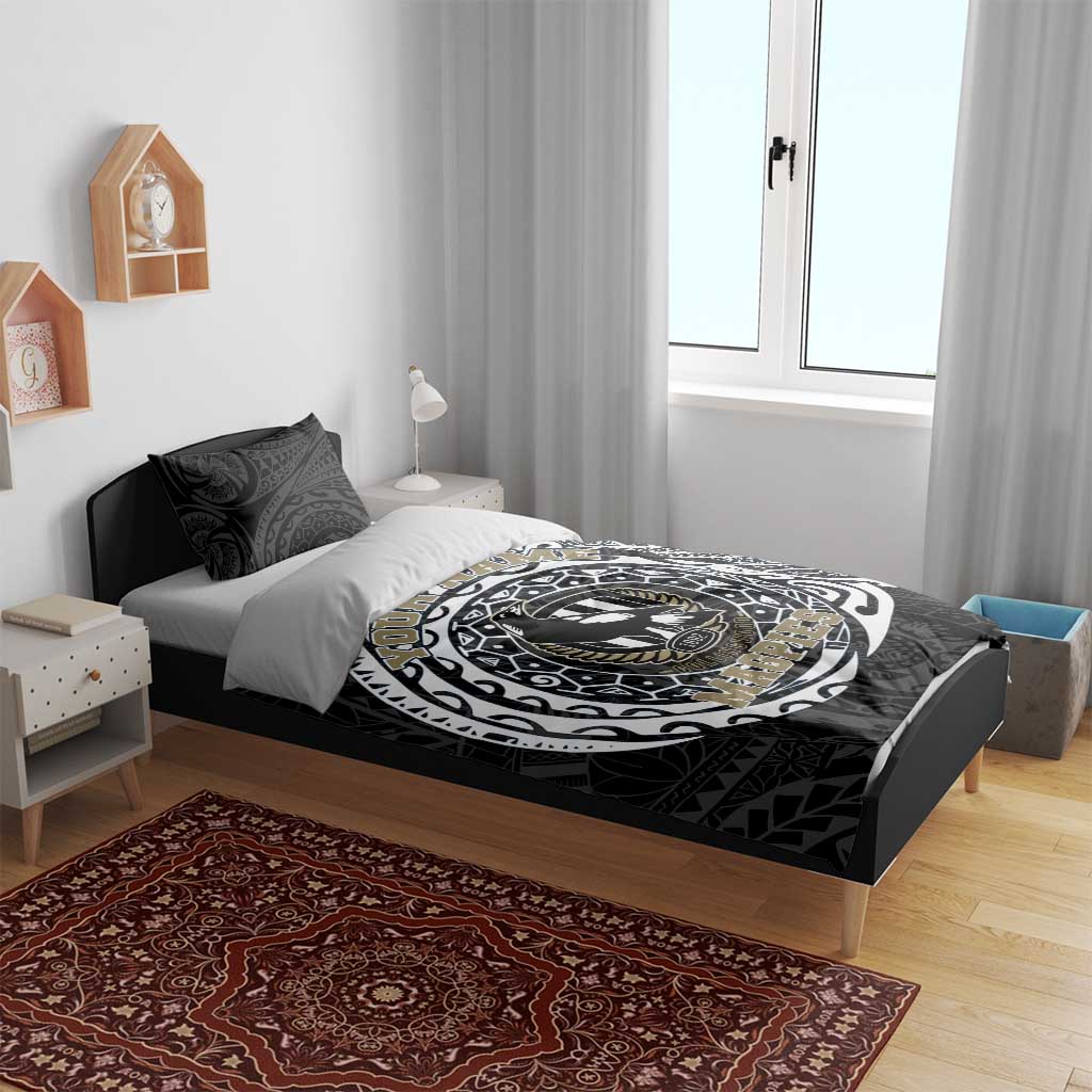 Personalized Collingwood Magpies Polynesian Bedding Set Tribal Chest and Sleeve Tattoo Heritage Warrior