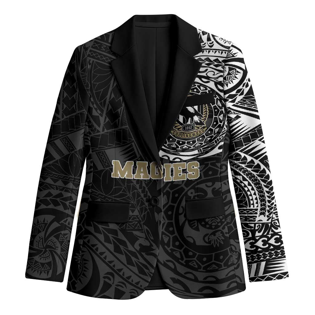 Personalized Collingwood Magpies Polynesian Blazer Tribal Chest and Sleeve Tattoo Heritage Warrior