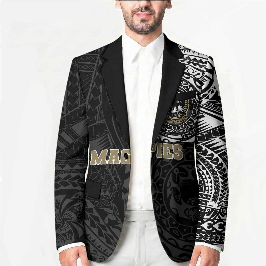 Personalized Collingwood Magpies Polynesian Blazer Tribal Chest and Sleeve Tattoo Heritage Warrior