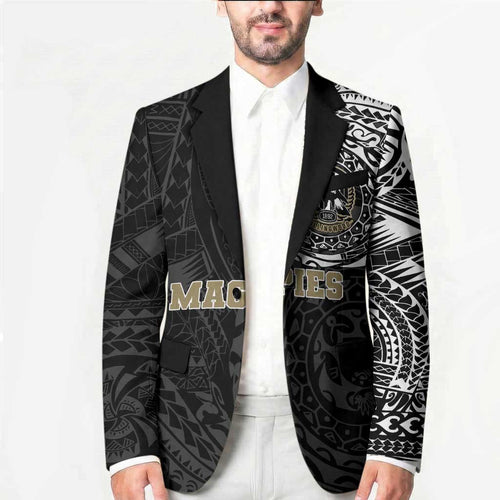 Personalized Collingwood Magpies Polynesian Blazer Tribal Chest and Sleeve Tattoo Heritage Warrior