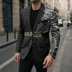 Personalized Collingwood Magpies Polynesian Blazer Tribal Chest and Sleeve Tattoo Heritage Warrior