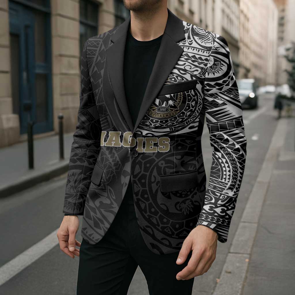 Personalized Collingwood Magpies Polynesian Blazer Tribal Chest and Sleeve Tattoo Heritage Warrior