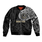 Personalized Collingwood Magpies Polynesian Bomber Jacket Tribal Chest and Sleeve Tattoo Heritage Warrior
