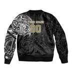 Personalized Collingwood Magpies Polynesian Bomber Jacket Tribal Chest and Sleeve Tattoo Heritage Warrior