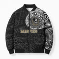 Personalized Collingwood Magpies Polynesian Bomber Puffer Jacket Tribal Chest and Sleeve Tattoo Heritage Warrior