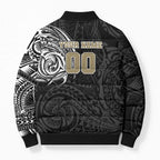 Personalized Collingwood Magpies Polynesian Bomber Puffer Jacket Tribal Chest and Sleeve Tattoo Heritage Warrior