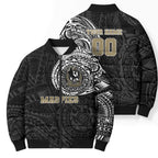 Personalized Collingwood Magpies Polynesian Bomber Puffer Jacket Tribal Chest and Sleeve Tattoo Heritage Warrior