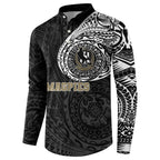 Personalized Collingwood Magpies Polynesian Button Sweatshirt Tribal Chest and Sleeve Tattoo Heritage Warrior
