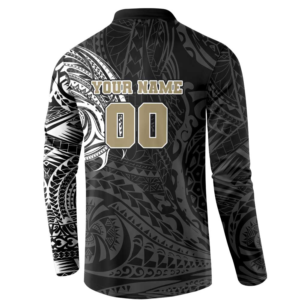 Personalized Collingwood Magpies Polynesian Button Sweatshirt Tribal Chest and Sleeve Tattoo Heritage Warrior