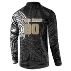Personalized Collingwood Magpies Polynesian Button Sweatshirt Tribal Chest and Sleeve Tattoo Heritage Warrior