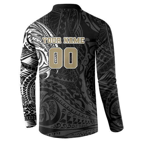 Personalized Collingwood Magpies Polynesian Button Sweatshirt Tribal Chest and Sleeve Tattoo Heritage Warrior