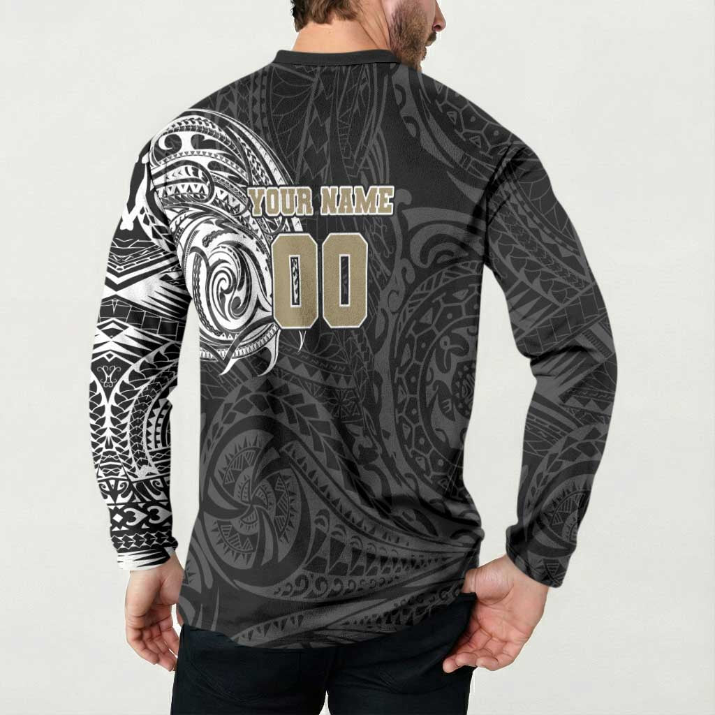 Personalized Collingwood Magpies Polynesian Button Sweatshirt Tribal Chest and Sleeve Tattoo Heritage Warrior