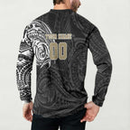 Personalized Collingwood Magpies Polynesian Button Sweatshirt Tribal Chest and Sleeve Tattoo Heritage Warrior