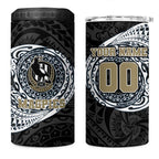 Personalized Collingwood Magpies Polynesian 4 in 1 Can Cooler Tumbler Tribal Chest and Sleeve Tattoo Heritage Warrior