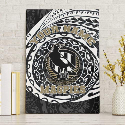 Personalized Collingwood Magpies Polynesian Canvas Wall Art Tribal Chest and Sleeve Tattoo Heritage Warrior