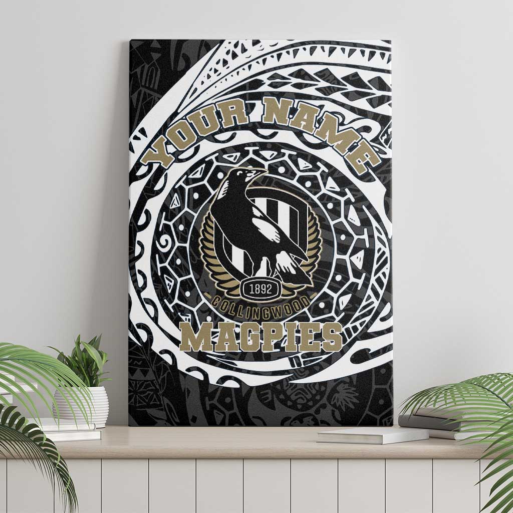 Personalized Collingwood Magpies Polynesian Canvas Wall Art Tribal Chest and Sleeve Tattoo Heritage Warrior