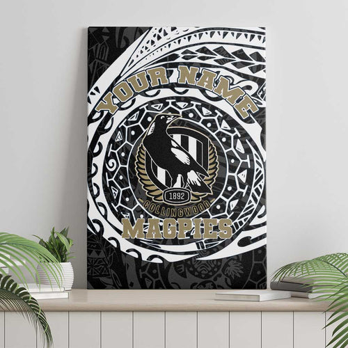 Personalized Collingwood Magpies Polynesian Canvas Wall Art Tribal Chest and Sleeve Tattoo Heritage Warrior