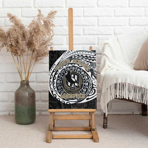 Personalized Collingwood Magpies Polynesian Canvas Wall Art Tribal Chest and Sleeve Tattoo Heritage Warrior