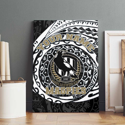 Personalized Collingwood Magpies Polynesian Canvas Wall Art Tribal Chest and Sleeve Tattoo Heritage Warrior