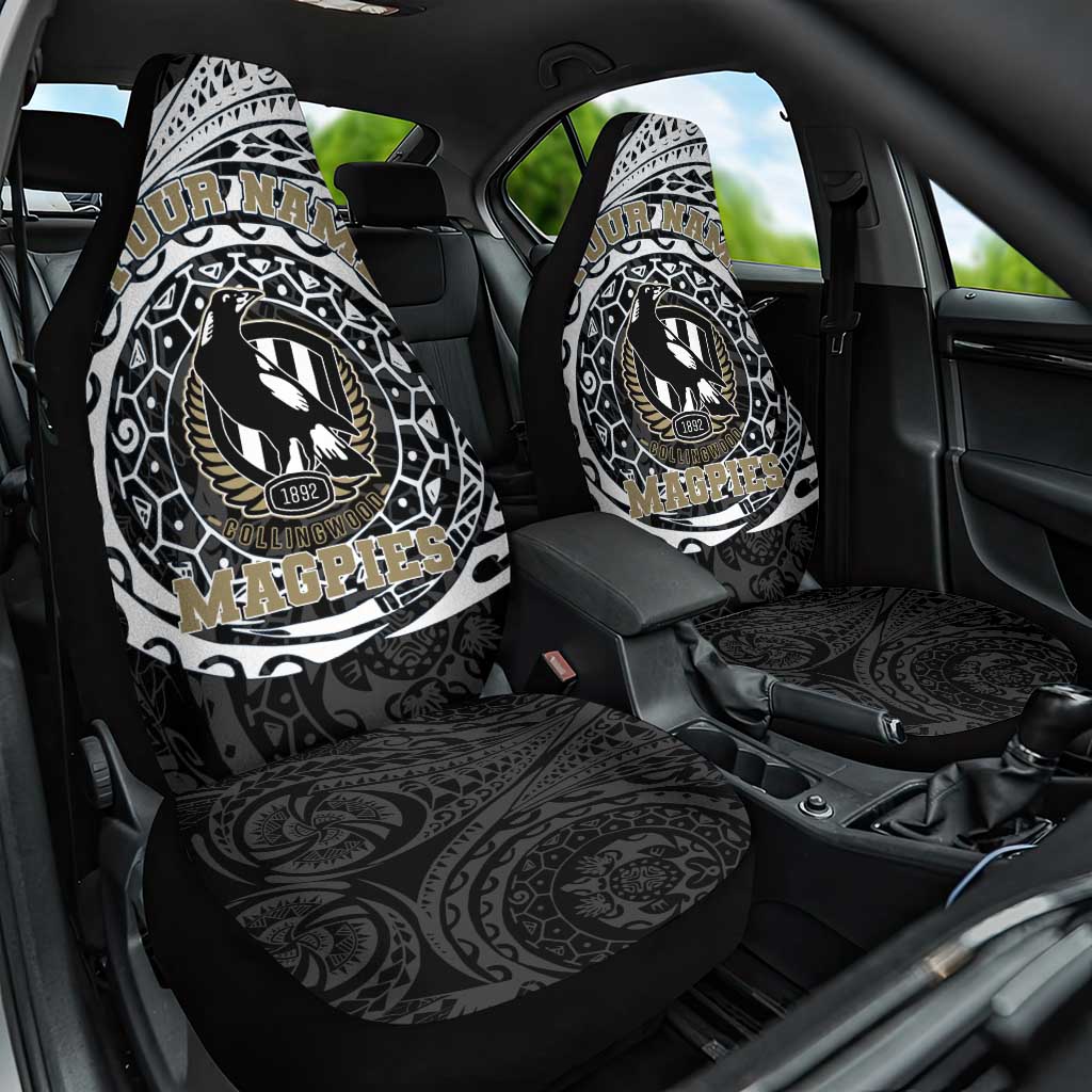 Personalized Collingwood Magpies Polynesian Car Seat Cover Tribal Chest and Sleeve Tattoo Heritage Warrior