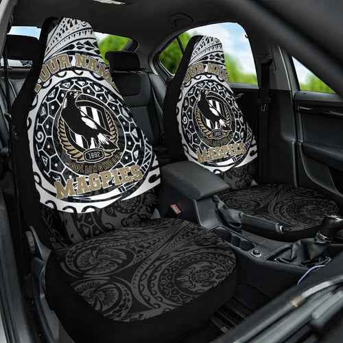 Personalized Collingwood Magpies Polynesian Car Seat Cover Tribal Chest and Sleeve Tattoo Heritage Warrior