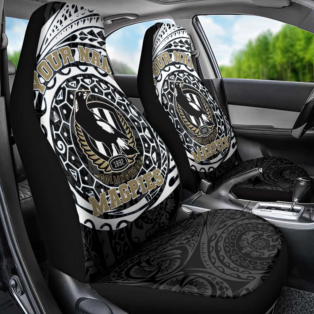 Personalized Collingwood Magpies Polynesian Car Seat Cover Tribal Chest and Sleeve Tattoo Heritage Warrior