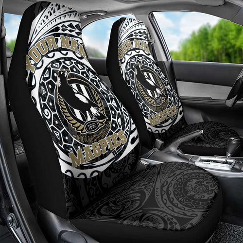 Personalized Collingwood Magpies Polynesian Car Seat Cover Tribal Chest and Sleeve Tattoo Heritage Warrior