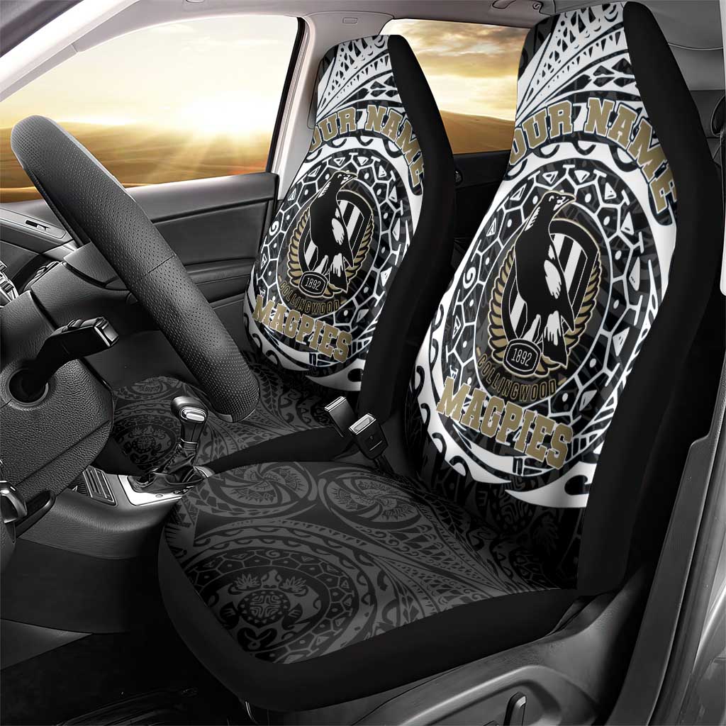 Personalized Collingwood Magpies Polynesian Car Seat Cover Tribal Chest and Sleeve Tattoo Heritage Warrior