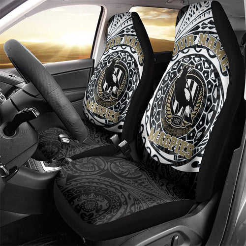 Personalized Collingwood Magpies Polynesian Car Seat Cover Tribal Chest and Sleeve Tattoo Heritage Warrior