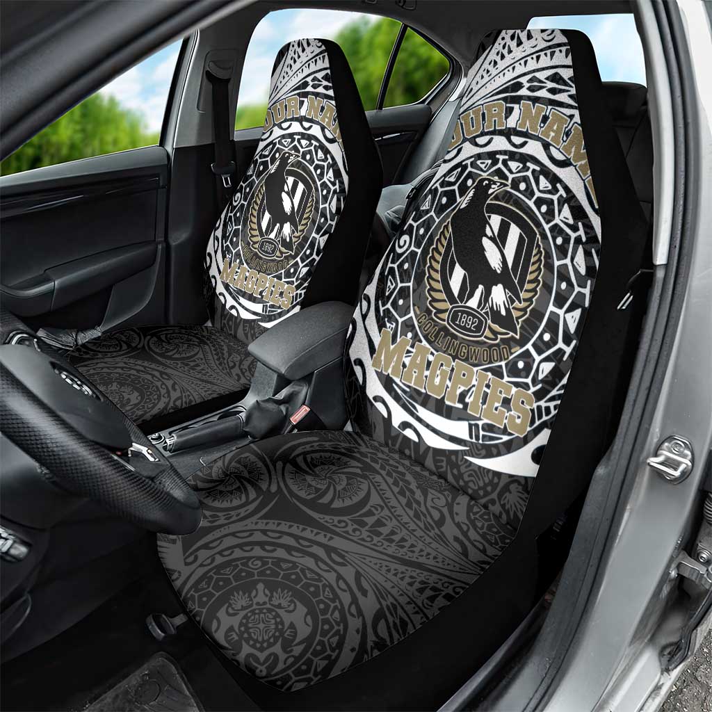 Personalized Collingwood Magpies Polynesian Car Seat Cover Tribal Chest and Sleeve Tattoo Heritage Warrior