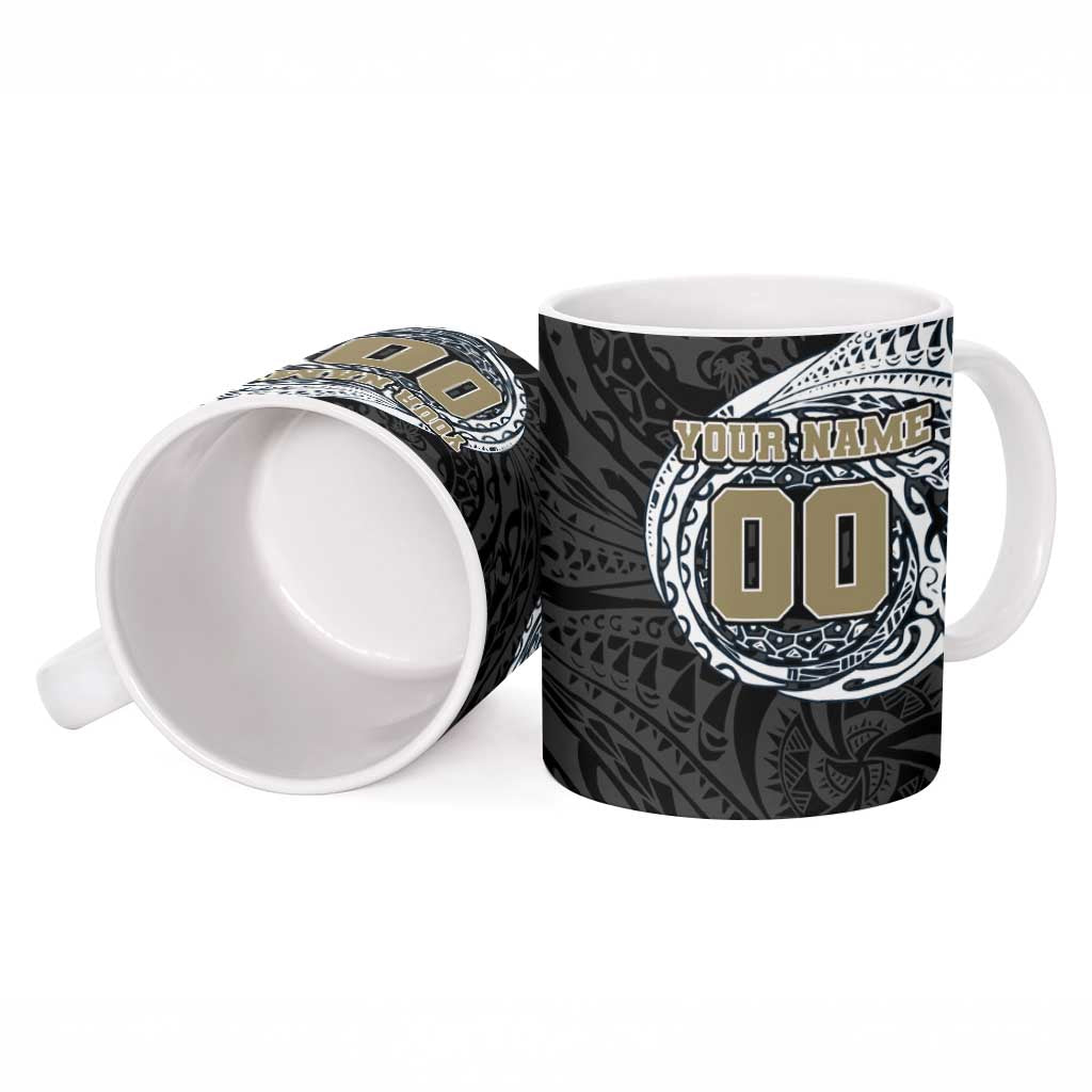 Personalized Collingwood Magpies Polynesian Ceramic Mug Tribal Chest and Sleeve Tattoo Heritage Warrior
